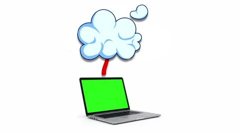 Laptop with green screen information to the cloud Stock Footage 345097702