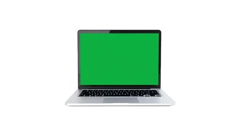 Laptop with Green Screen Isolated on White Background Stock Footage 317378057