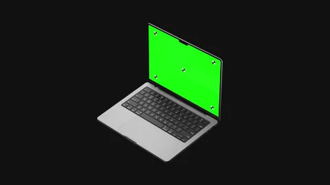 Laptop green screen isometric left angle rotation Stock Footage 343635343