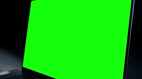 Laptop green screen mockup with blank display on geometric pedestal. Tracki.. 스톡 동영상 332416014