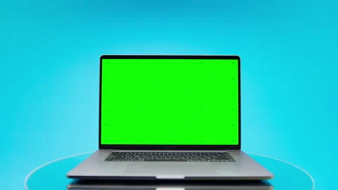 Laptop Green Screen Mockup on Blue Background Stock Footage 339907827