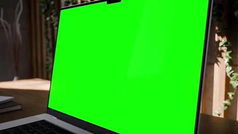 Laptop Green Screen Mockup in Modern Concrete Office Workspace - Perspectiv.. Vídeo Stock 342726470