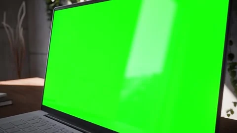 Laptop with Green Screen on Office Desk with Plants in Concrete Industrial .. Vídeo Stock 342328191