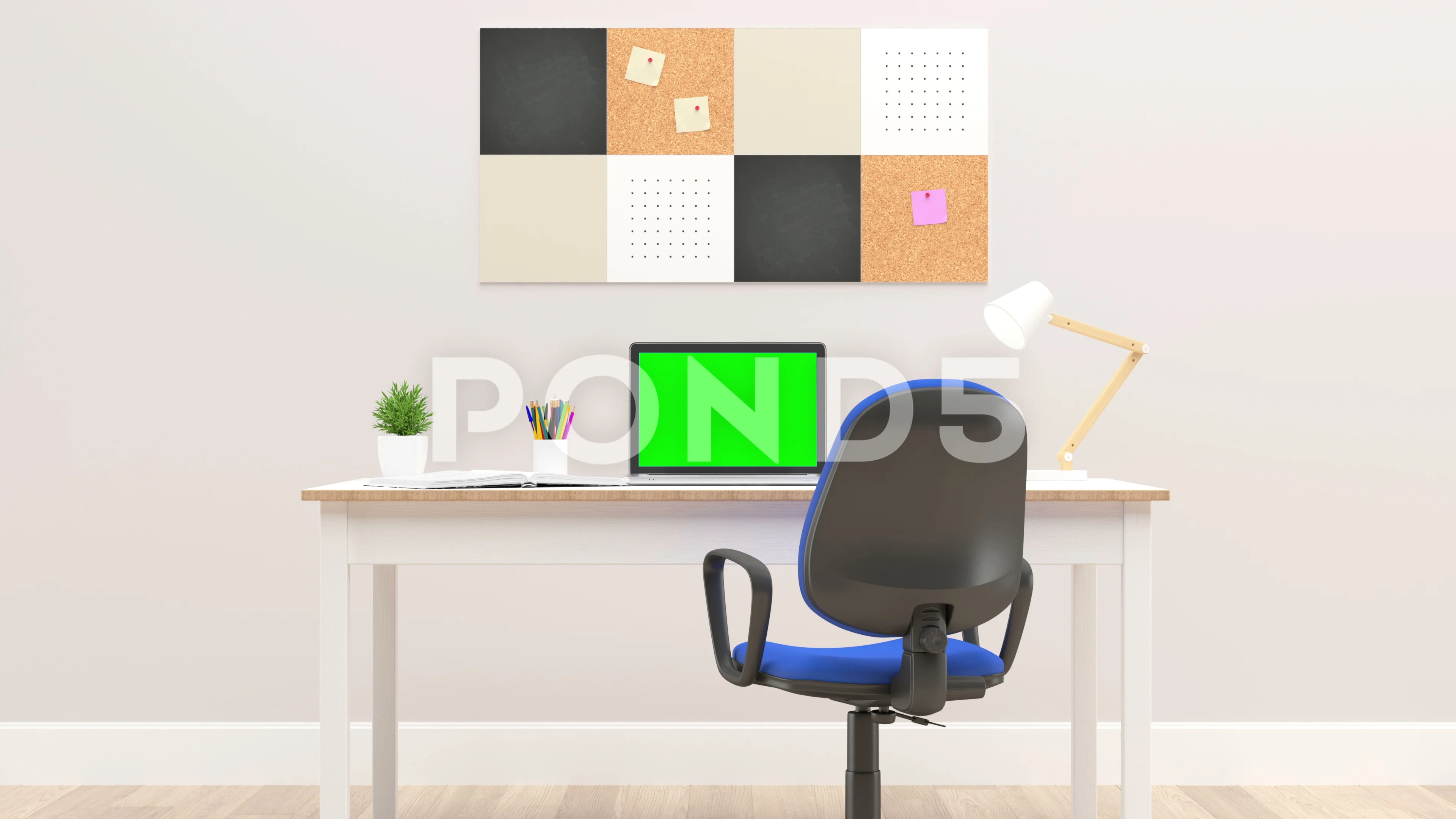 Laptop With Green Screen In Office Stock Footage 75860643
