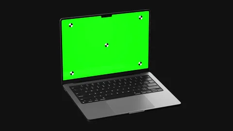 Laptop green screen right angle view slow push in Stock Footage 343635349