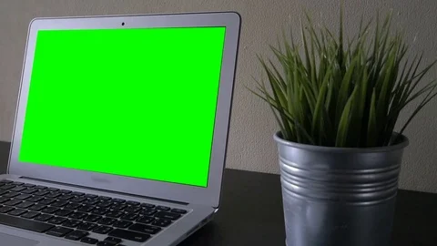 Laptop Green Screen on table work place Stock-Footage 76142976