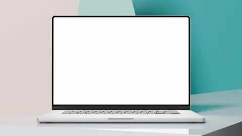 Laptop with a green screen on a white table, smooth zoom in, colorful backg.. Stock-Footage 276371413