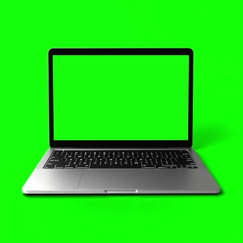 Laptop with greenscreen on display and background for social media advertising. Stock Footage 282045683