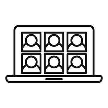 Laptop group video call icon, outline style Stock Illustration