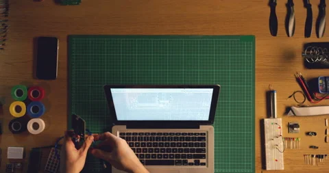 Laptop hacking, hands and technician with hardware, screen and coding software Video stock 223691007