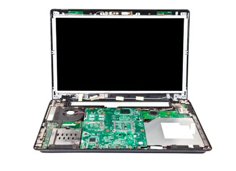 Laptop half disassembled front view Stock Photos