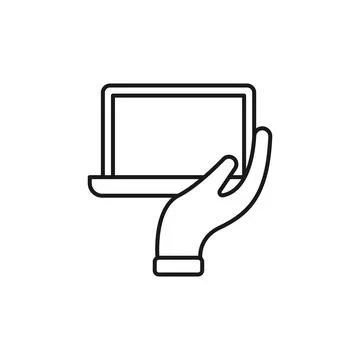 Laptop with Hand icon Vector Design. Laptop icon with Hand Gesture design con Ilustração Stock