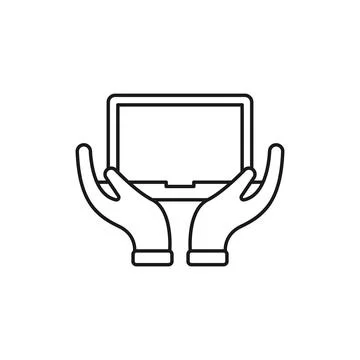 Laptop with Hand icon Vector Design. Laptop icon with Hand Gesture design con Stock-Illustration