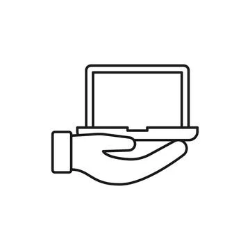 Laptop with Hand icon Vector Design. Laptop icon with Hand Gesture design con Stock-Illustration