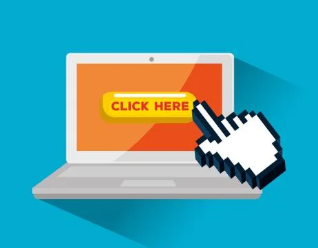 Laptop with hand mouse pixel cursor Ilustração Stock