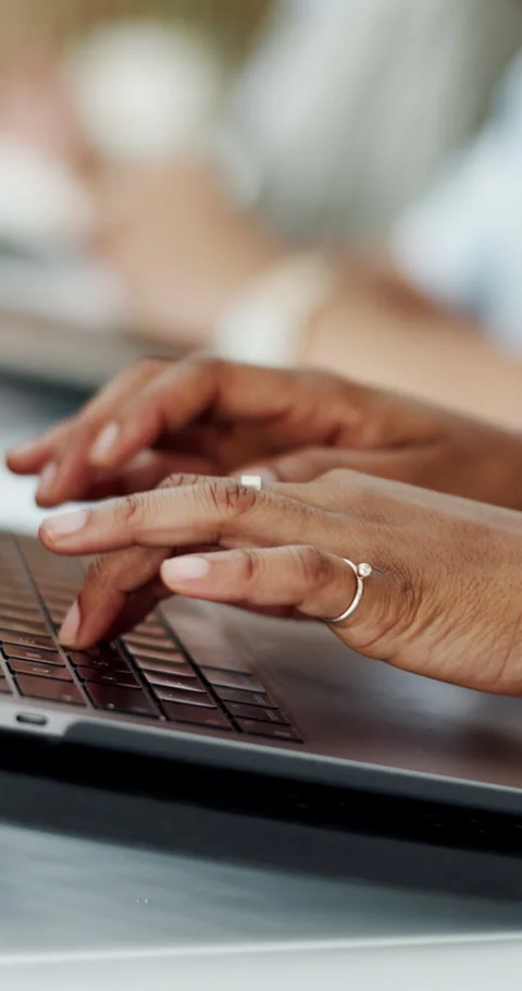 Laptop, hands and typing in office for copywriting, newsletter and story Stock Footage 330655986