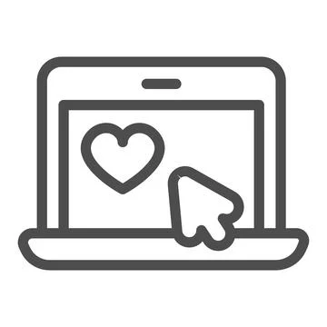 Laptop with heart and mouse pointer, online date line icon, dating concept Stock Illustration