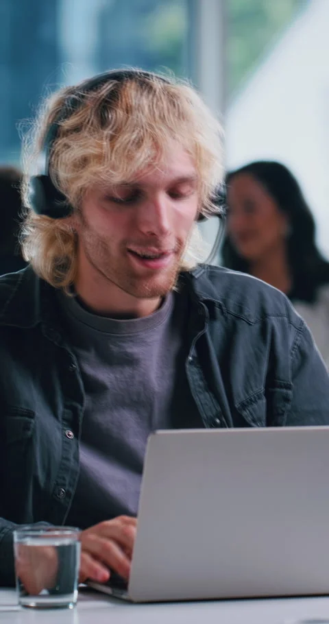 Laptop, help desk and man in call center for technical support, network Stock Footage 333458113
