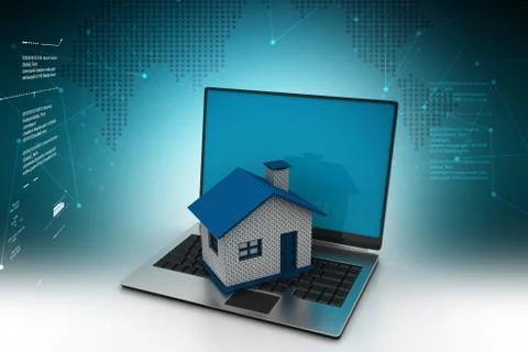 Laptop with home Stock Illustration