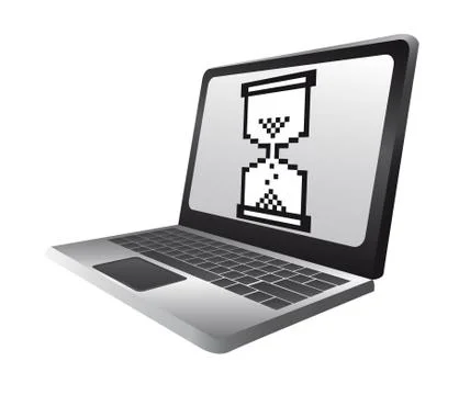 Laptop with hourglass cursor over white background. vector Stock Illustration