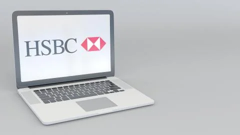 Laptop with HSBC logo. Computer technology conceptual editorial 3D rendering Stock-Illustration
