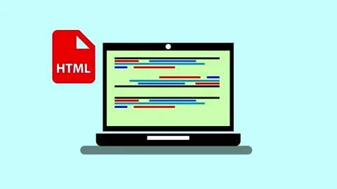 Laptop with HTML code animated on screen and HTML file icon concept for web.. Stock Footage 261798463