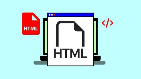Laptop with HTML code on screen and HTML file icon concept for web developm.. Illustrazione stock