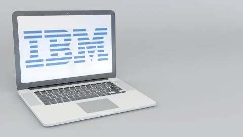 Laptop with IBM logo. Computer technology conceptual editorial 3D rendering 스톡 일러스트