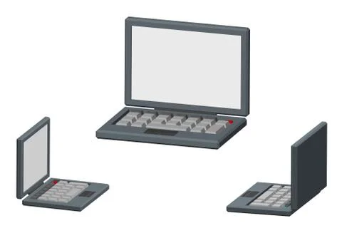 Laptop icon. 3d Vector illustration. Dimetric projection. Different viewes. 스톡 일러스트