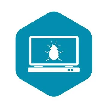 Laptop icon with a bug icon, simple style Stock Illustration