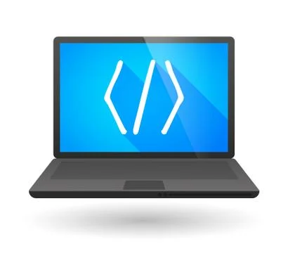 Laptop icon with a code sign Illustrazione stock