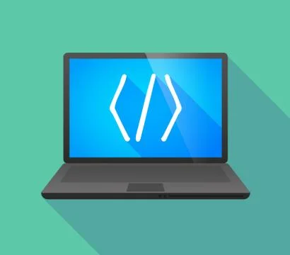 Laptop icon with a code sign Illustrazione stock