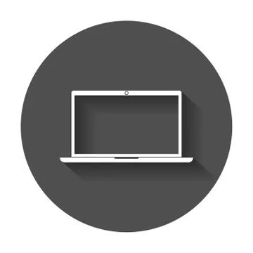 Laptop icon. Flat vector icon with long shadow. Stock Illustration