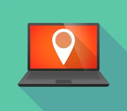 Laptop icon with a map mark Stock Illustration