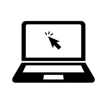 Laptop icon with mouse cursor clicking on screen. Vector. Stock Illustration