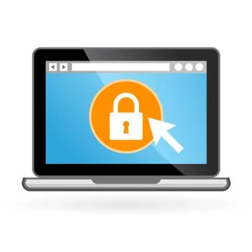 Laptop icon with padlock on screen - security concept Stock Illustration