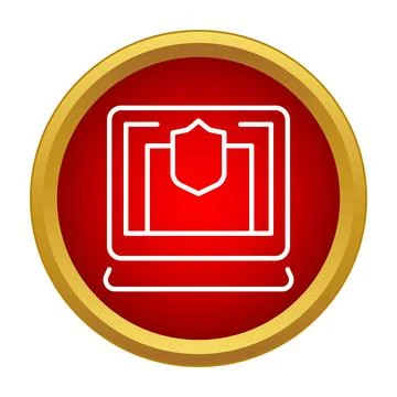 Laptop icon with shield representing digital security firewall イラスト素材