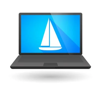 Laptop icon with a ship Stock Illustration