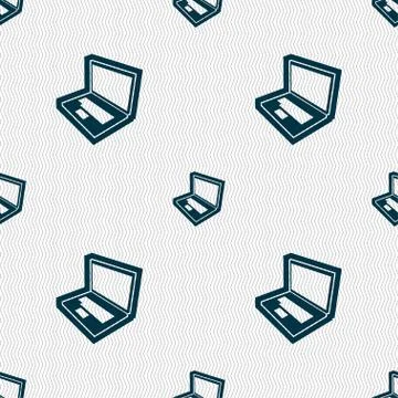 Laptop icon sign. Seamless pattern with geometric texture. Vector Stock Illustration