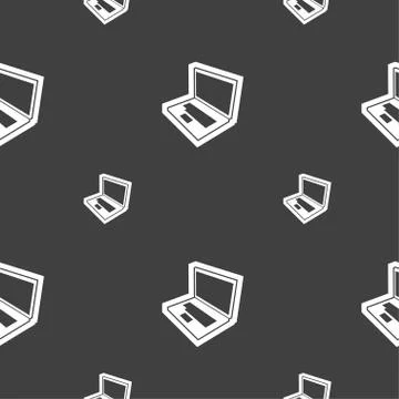 Laptop icon sign. Seamless pattern on a gray background. Vector Stock Illustration