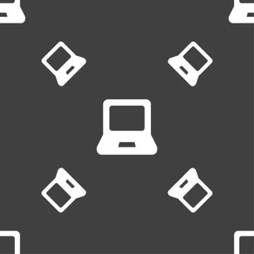 Laptop icon sign. Seamless pattern on a gray background. Vector Stock Illustration