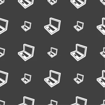 Laptop icon sign. Seamless pattern on a gray background. Vector Stock Illustration