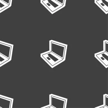 Laptop icon sign. Seamless pattern on a gray background. Vector Illustrazione stock