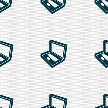 Laptop icon sign. Seamless pattern with geometric texture. Stockillustratie