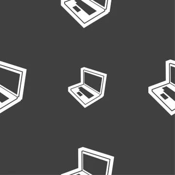 Laptop icon sign. Seamless pattern on a gray background. Stock Illustration