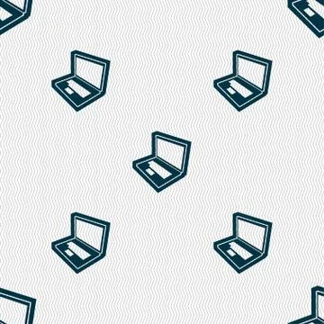 Laptop icon sign. Seamless pattern with geometric texture. Stockillustratie