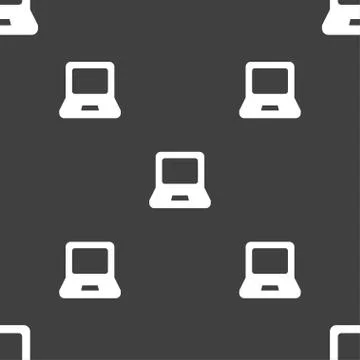 Laptop icon sign. Seamless pattern on a gray background. Stock Illustration