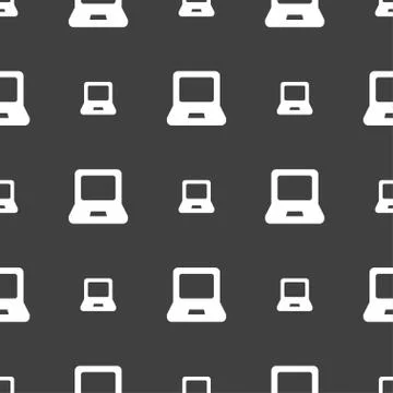 Laptop icon sign. Seamless pattern on a gray background. Illustrazione stock