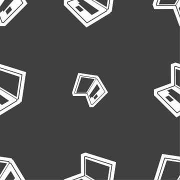 Laptop icon sign. Seamless pattern on a gray background. Illustrazione stock