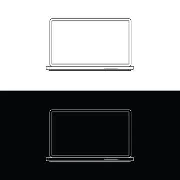 Laptop Icon, Thin Line Flat Design Concept. Computer Icon Isolated On White Stock Illustration